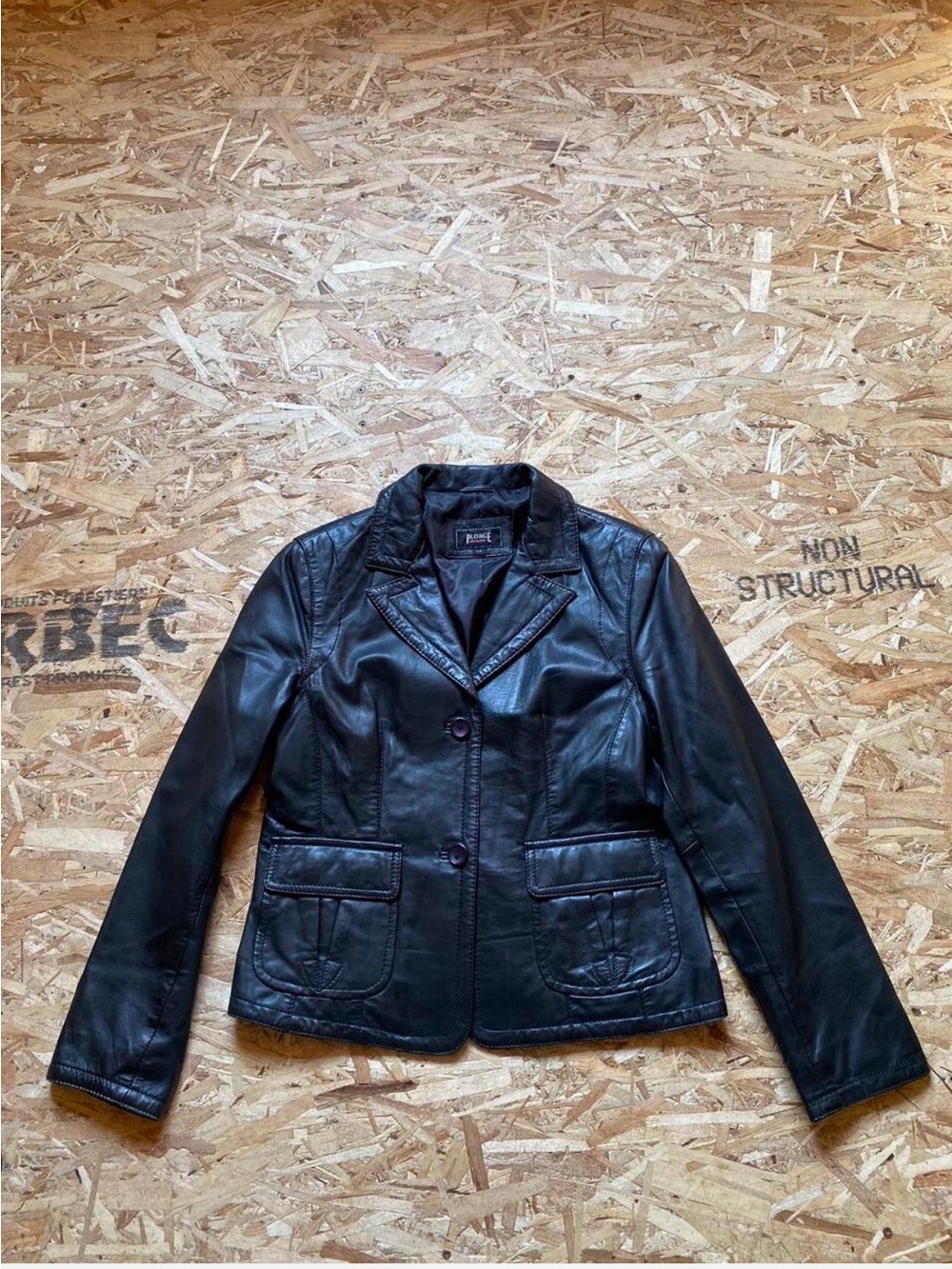 Women's Black Plongé 100% Leather Blazer Jacket - Classic Tailored Style